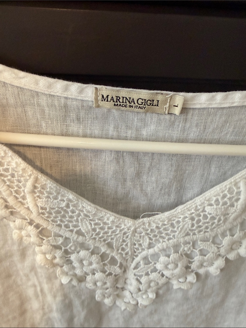 Marina Rinaldi White Linen V-Neck Crochet-Trim Blouse - Picture 2 of 6